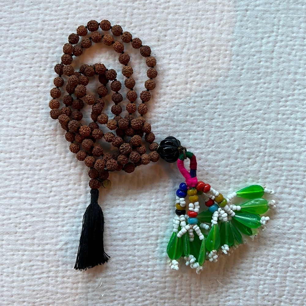 Handmade custom mala lava beads with beaded tassel 108 meditation yoga necklace
